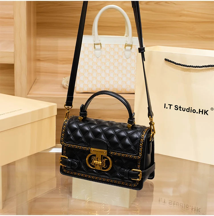 Women's handbag genuine diamond grid handbag women's 2024 new high-end designer crossbody shoulder small square bag