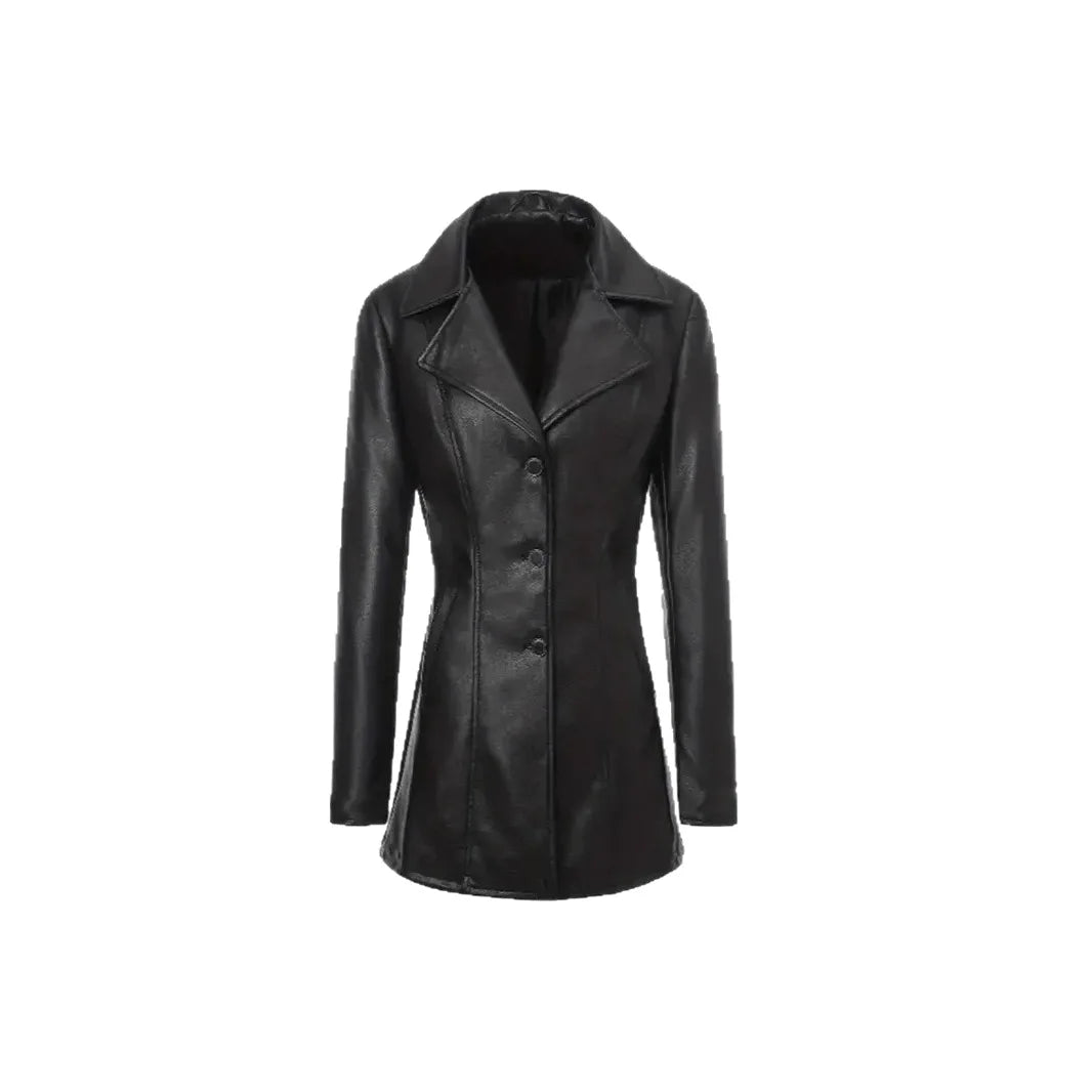 Street PU Leather Women Jacket Black Long Sleeve Button Pocket Turn-down Collar Female Coat 2026 Autumn Winter Lady Outwear