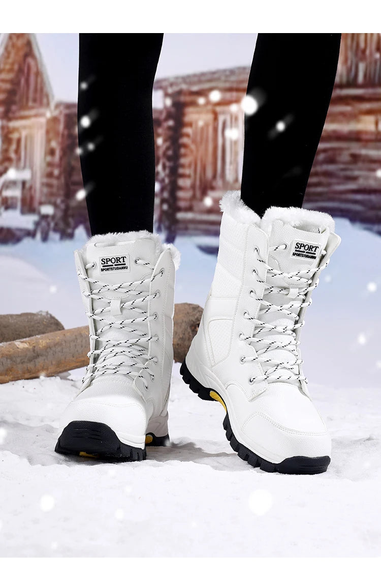 2025 new winter warm plush lined snow boots women's outdoor waterproof and non-slip plush cotton boots comfortable platform shoe