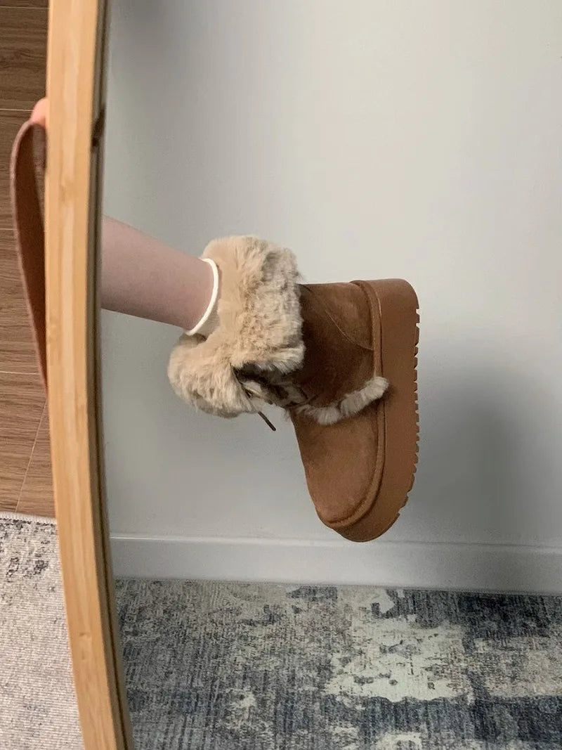 Retro fur integrated warm snow boots for women in winter 2025, new thick soled and plush thick anti slip cotton shoes