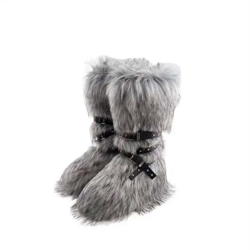 2025 Winter Subculture High Top Furry Boots For Women Snow Boots Niche Lined Thick Soled Long Tube Snow Boots