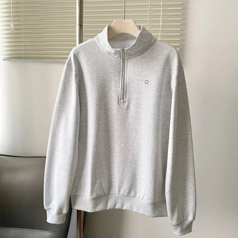 Korean Cotton Loose Fit Sports Pullover Fashion Stand Collar Half-zip Sweatshirt Classic Versatile Autumn Long Sleeves Hoodies