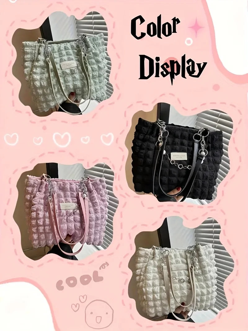 Chic Cloud Tote Bag Large Capacity Nylon Women's Shoulder Bag with Zipper Closure Polyester Lining, Perfect for Commuting Outing