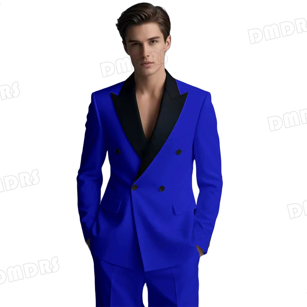 Slim Fitting White Suit Set for Men, Black Collar, 2 Pieces Formal Suits, Wedding Tuxedo, Customized Colors Blazer and Pant Set