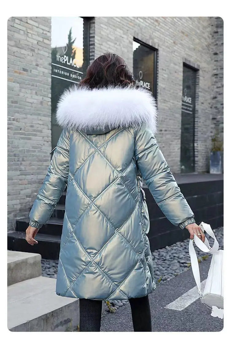 2023 Autumn Winter Hooded Fur Collar Long Parkas Mujer Thick Warm Down Cotton Padded Jacket Women Casual Hoodies Coat Female