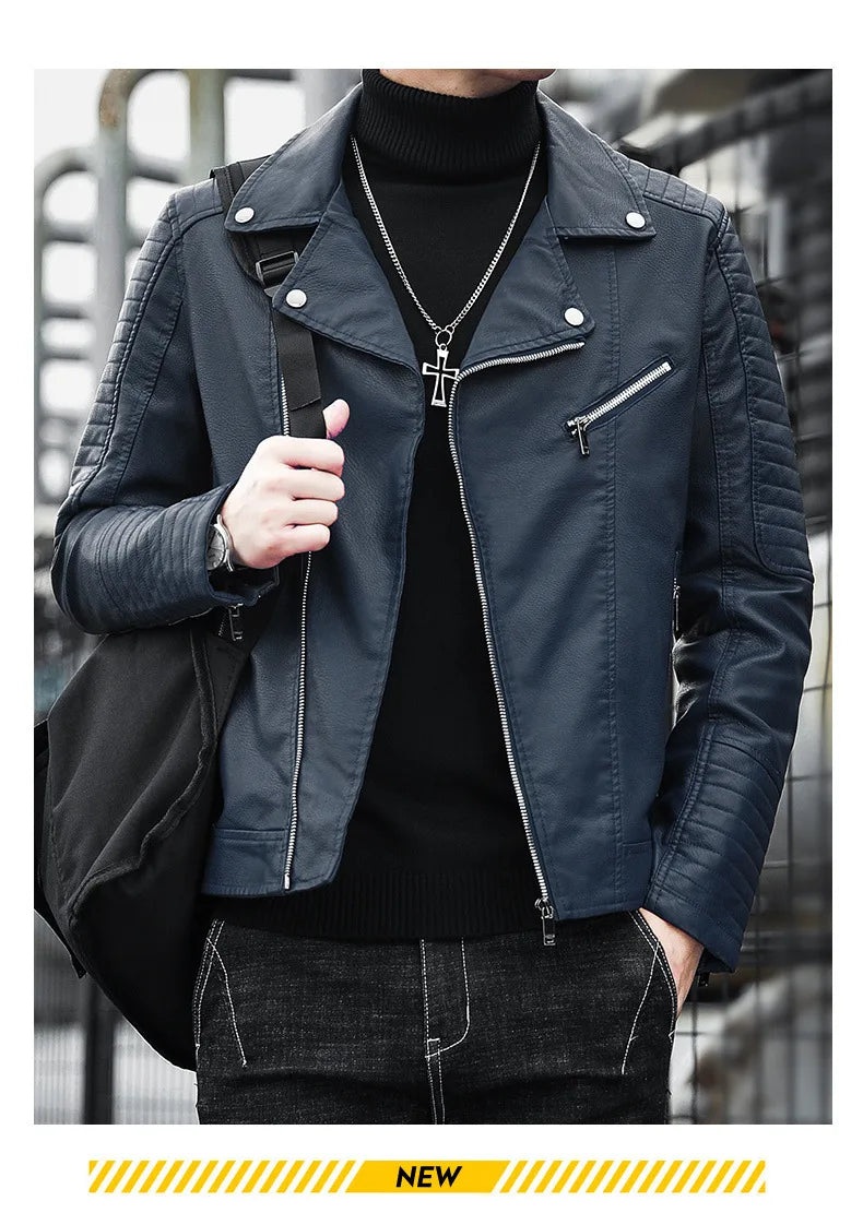 Male Slim Fit Pu Leather Coats Mens Motorcycle Jackets Black Outwear Leather Coats Man High Quality Business Leather Jacket