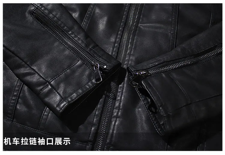 Autumn and Winter Classic Men's Leather Jacket Lapel Fashion Trend Locomotive Clothes Fleece Thermal Jacket Men