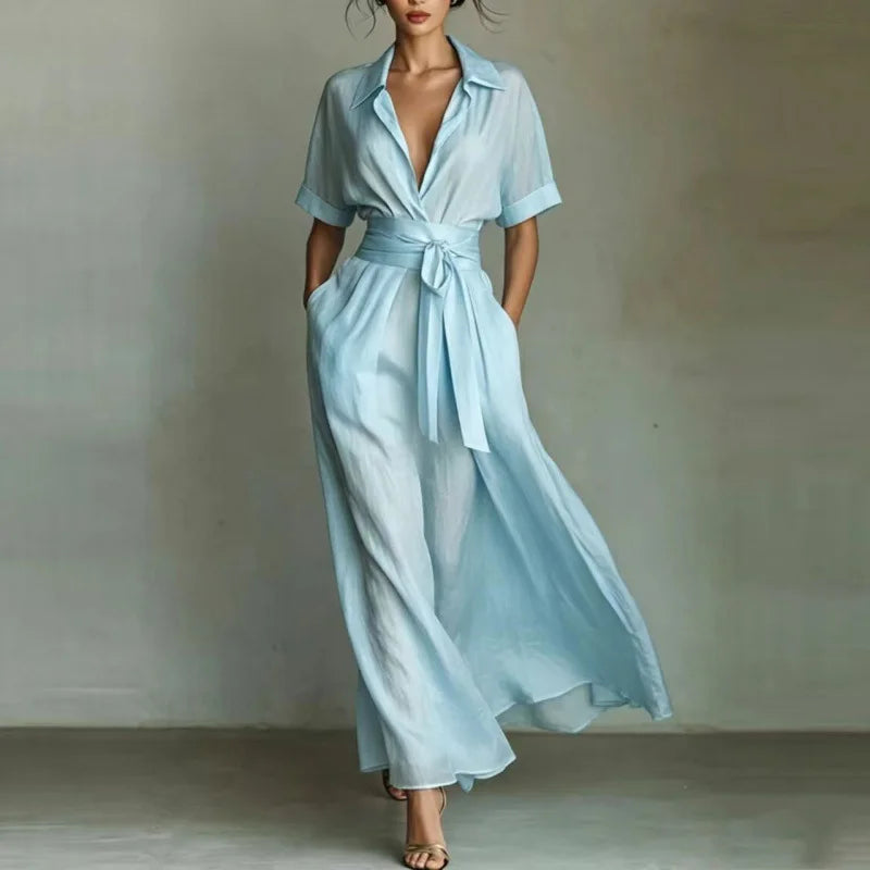 Dress Dresses Women Spring Summer French Retro Plain Waist Cinching Slim African Sundress