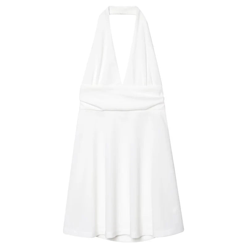 Women's Dresses High Waist Pleated Halter Short Dresses Women Sexy Backelss A-Line Mini Vestidos 2026Summer New Women's Fashion