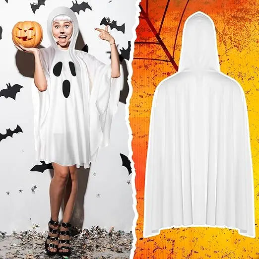 Ghost Costume For Adults, White Ghost Poncho Hooded Cape, Spooky Halloween Costume For Women/MAN