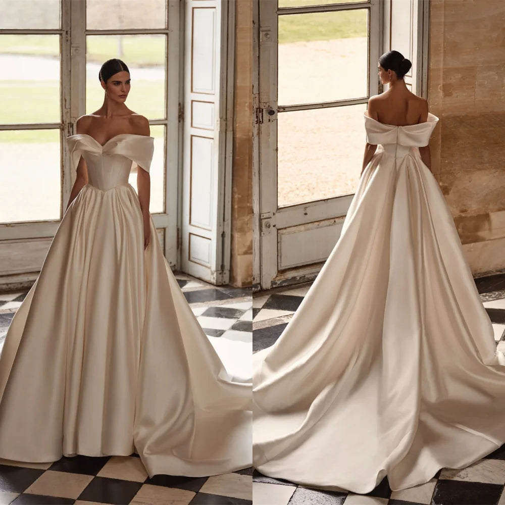 Customized High Quality Satin Wedding Dresses Dreamy Off-the-shoulder Gothic Wedding Dresses Luxury Dresses Women 2025 Wedding