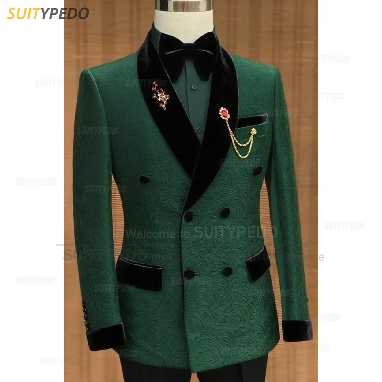 Luxury Jacquard Suit Sets For Men Wedding Banquet Grooms High Quality Outfits Classic Male Double Breasted Blazer Pants 2 Pcs