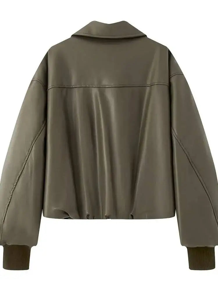 SHENGPALAE Women's Fashion 2026 Autumn Winter New Clothes Solid Color Leather Thicken Warm Female Short Cotton Jacket 5C1437