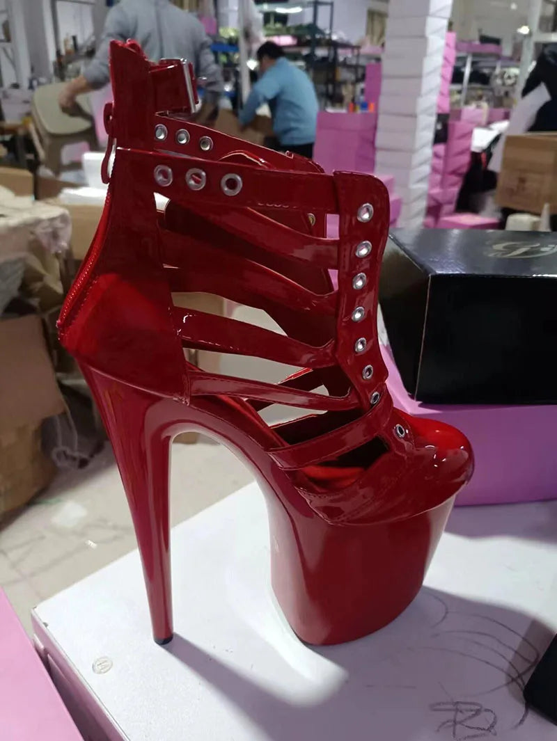 Exotic 20 cm Leopard Print Gothic Stripper Heels Size 34-46 8Inch Platform Ankle Boots Strip Pole Dance Catwalk Round Toe Women