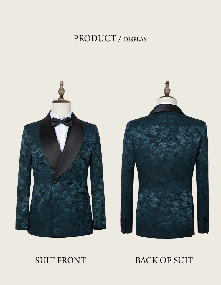 Black Luxury 2-Piece Set Men Suit Party Shawl Collar Double Breasted Business Casual Suit Groom's Wedding Dress Jacquard Pattern
