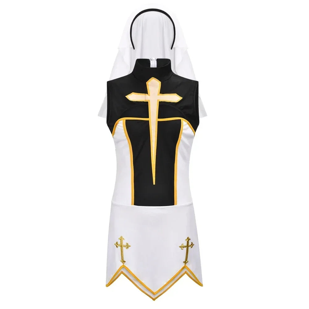 Women's Sexy Nun Cosplay Costume Carnival Halloween Fantasia Fancy Dress