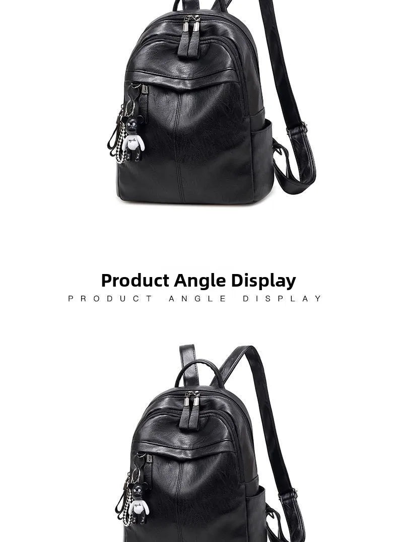 Women's Large Capacity Soft Leather Backpack Fashionable Street Style Travel Bag 2025 New Korean Version Trendy Ladies Bag