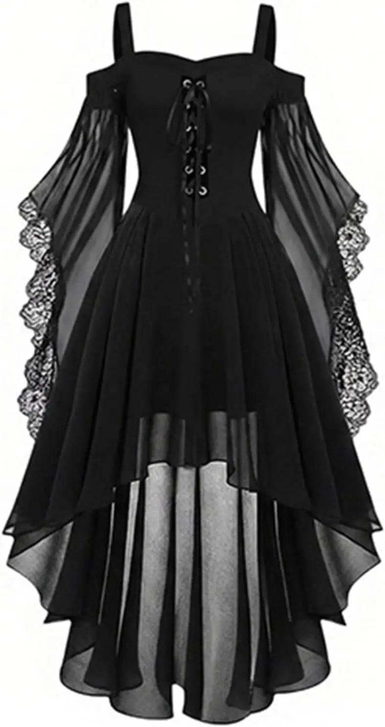 Witch Dress Women 2026 Halloween Costumes Woman Adults Medieval Vampire Butterfly Sleeve Mesh Gothic Outfits