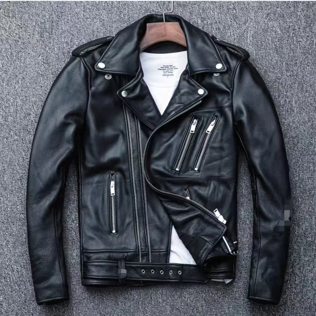Winter and Autumn Men's Oversized Button-down PU Leather Coat with Multiple Zippers Polo Jacket, with Many Zippers