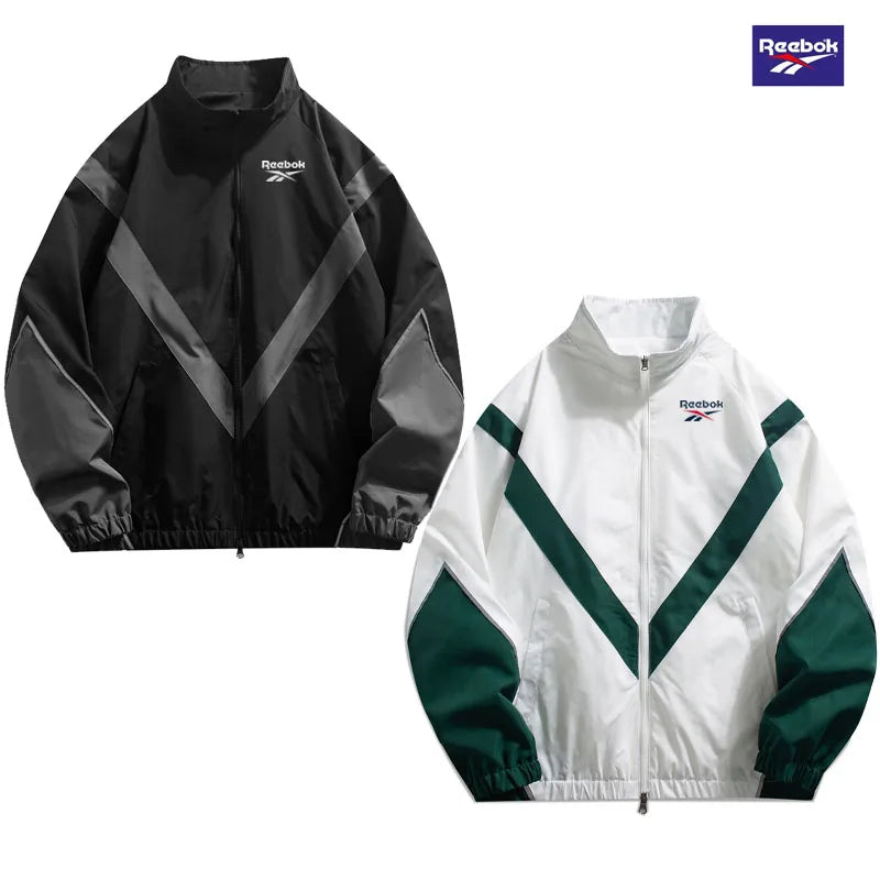 2025 Reebok New Men's Fall Jacket with Reflective Patch Stand Collar, Windproof Sporty Casual Jacket for Autumn and Spring