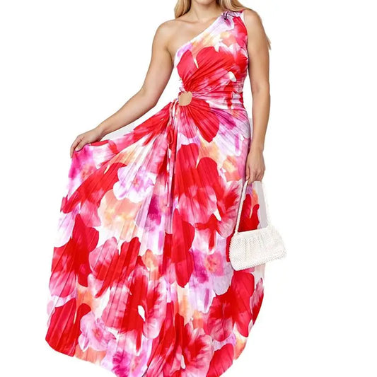 MLKSSJ Summer 2025 Ele Retro Sexy Loose Print High Waist Svel Asymmetrical Dr for Women Ci Walk Faionable