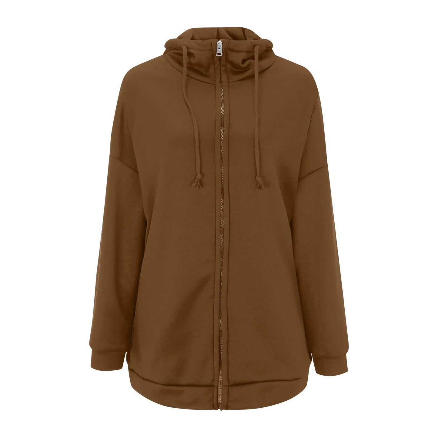 Plus Size Long Hoodies Tunic Fashion Long Sweatshirts Solid Color Fleece Knitted Zip Up Jackets With Pockets For Women