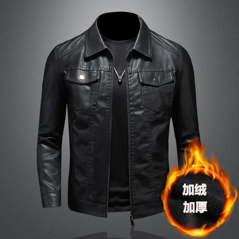 Minglu Hooed Black Pu Mens Leather Jacket Spring Autumn Long Sleeve Slim Fit Solid Color Faux Leather Zipper Male Coats 5XL