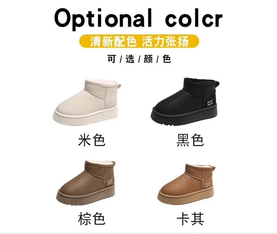Sponge cake thick soled snow boots for women, 2025 new winter waterproof short tube height increasing warm bread shoes