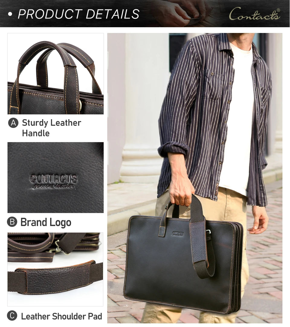 CONTACT'S Genuine Leather Sling Briefcase for Men Business Bags Male Shoulder Bag Men's Bag Tote Laptop Bags for 16" Macbook Pro