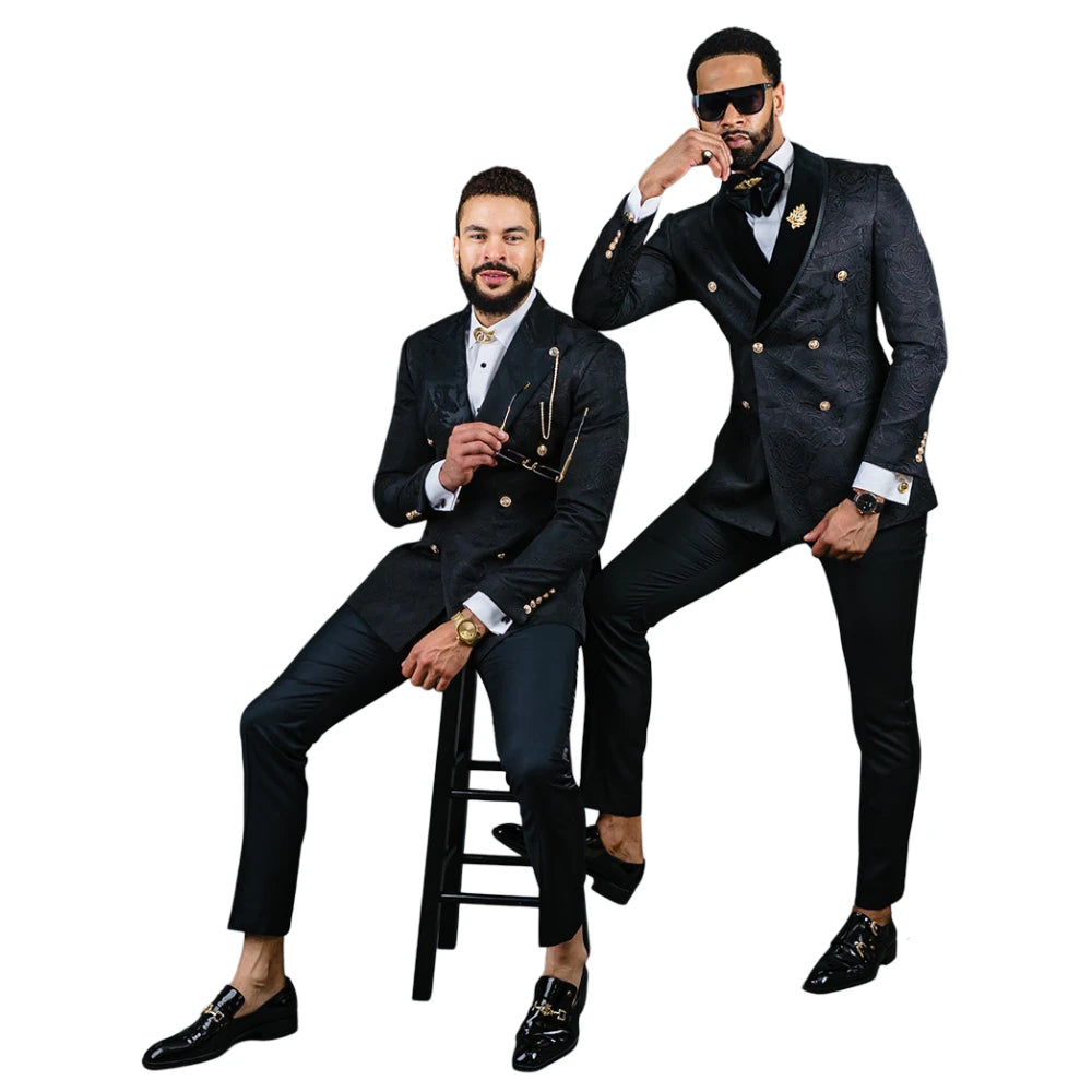 Floral Wedding Suits for Men Double Breasted Jacket with Pants Slim Fit Custom Made Male Fashion Tuxedo 2 Pieces Fashion Suit