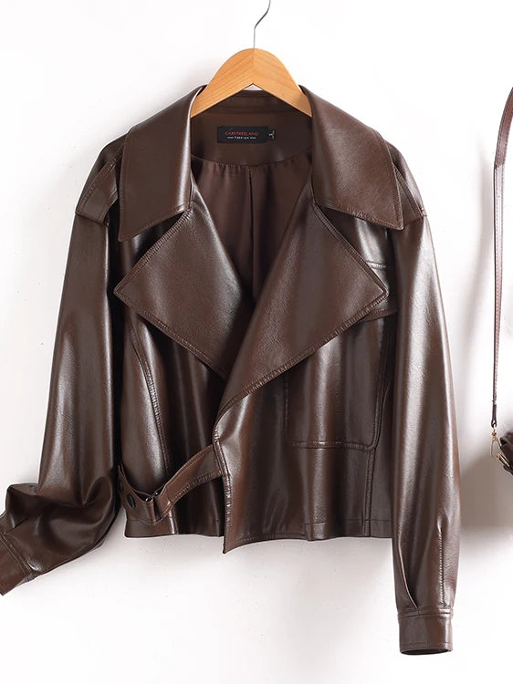 Ning Genuine Leather Jacket Women's Short Style 2026 New Autumn Loose Casual Motorcycle Fashion Sheepskin Coat
