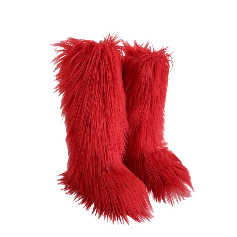 Hot Sale Ins Fashion Long Women Furry Boots Winter Knee Length Keep Warm Ladies Snow Boots