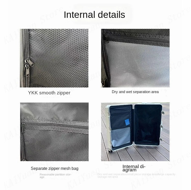 New Suitcase Aluminum Frame Rolling Luggage with Cup Holder Cabin Carrier PC Material Suitcase on Wheels Large Capacity