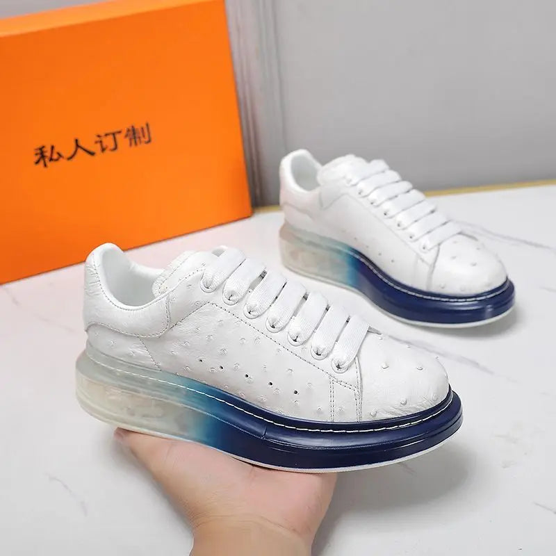 New Fashion Thick Sole Little White Shoes Autumn Winter Ostrich Leather Suede Couple Casual Board Walking Loafers Oxford Sneaker