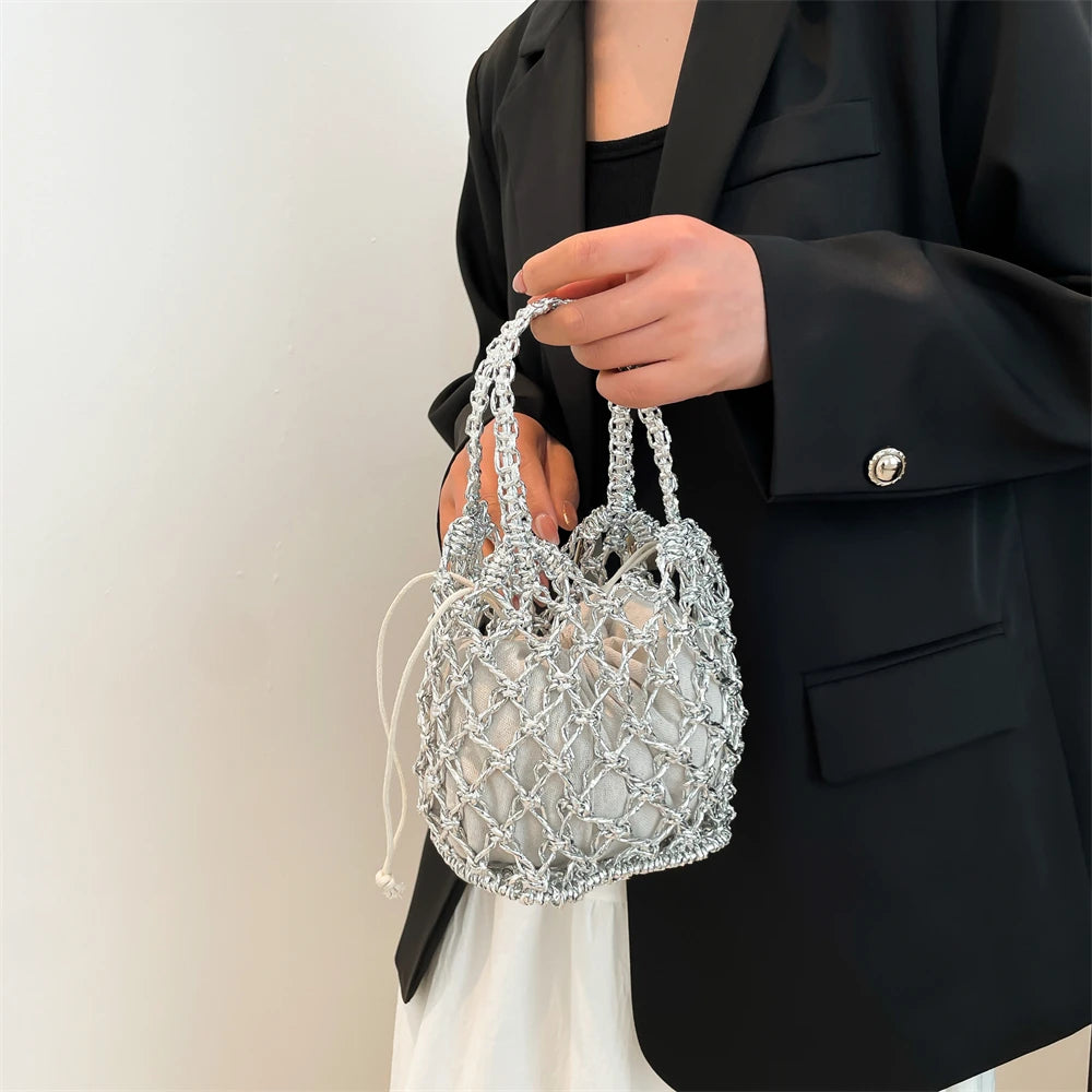 MOODS Handmade Woven Design Round Handle Handbags For Women Eco-friendly Craft Paper Hollow-out Luxury Designer Top-handle Bags