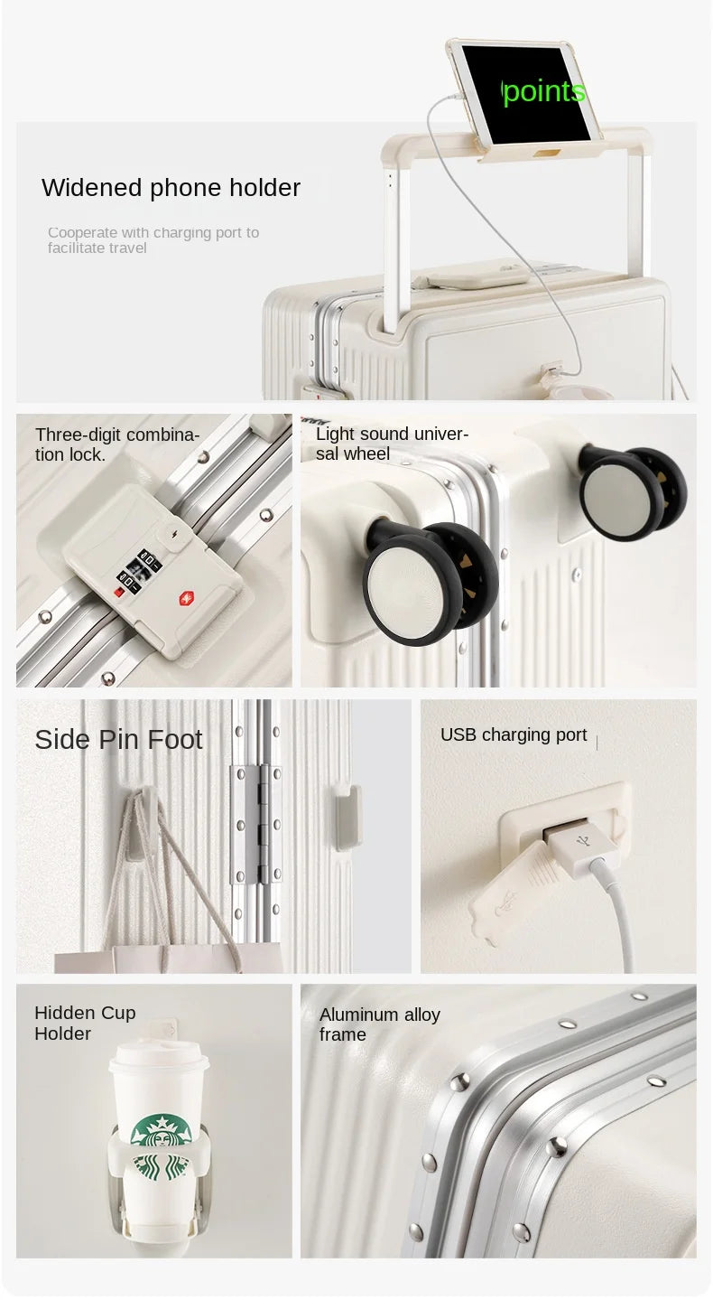 Wide Tie Rod Luggage Aluminum Frame with Durable PC Trolley Case 30 inch Multifunctional Suitcase with Large Capacity
