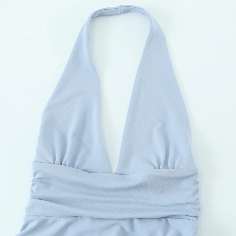 Women's Dresses High Waist Pleated Halter Short Dresses Women Sexy Backelss A-Line Mini Vestidos 2026Summer New Women's Fashion