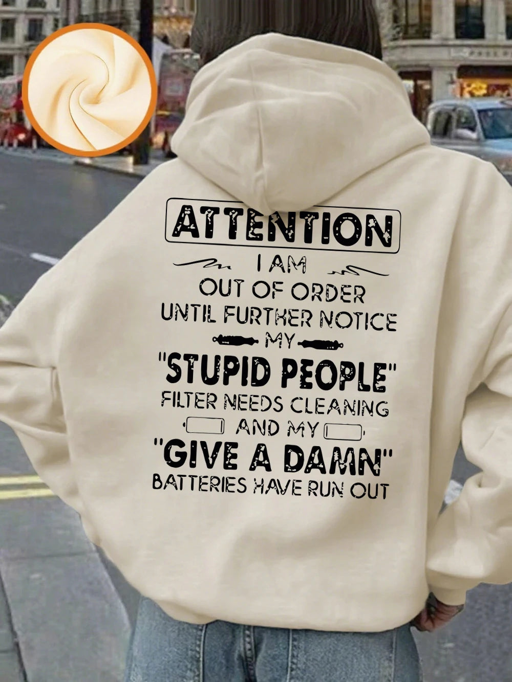 Attention Funny Phrases Prints Hoodies Women Winter Fleece Warm Pullover Loose Pocket Sweatshirt Casual Sporty Woman Clothes