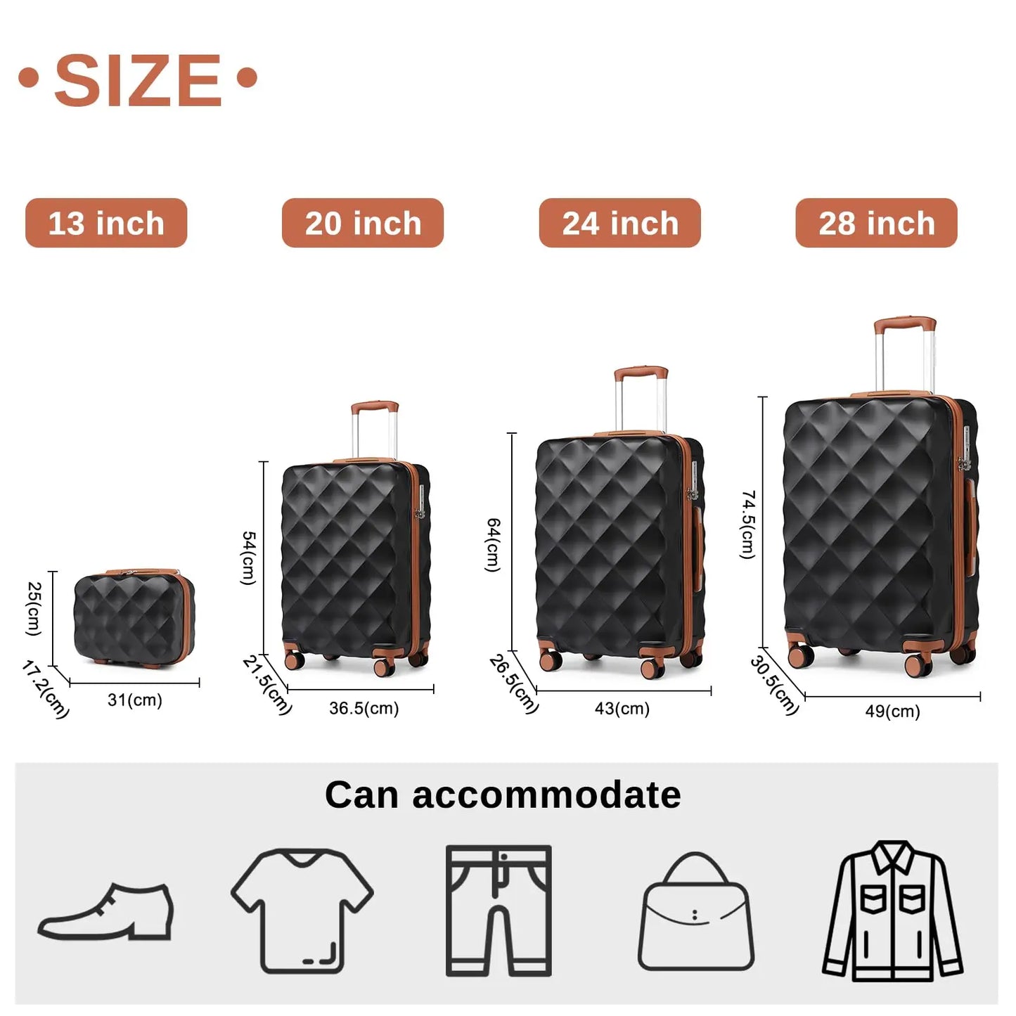 British Traveller Lightweight Hard Shell Suitcase - 13" 20" 24" 28" Cabin & Checked Luggage with 360° Spinner Wheels & TSA Lock