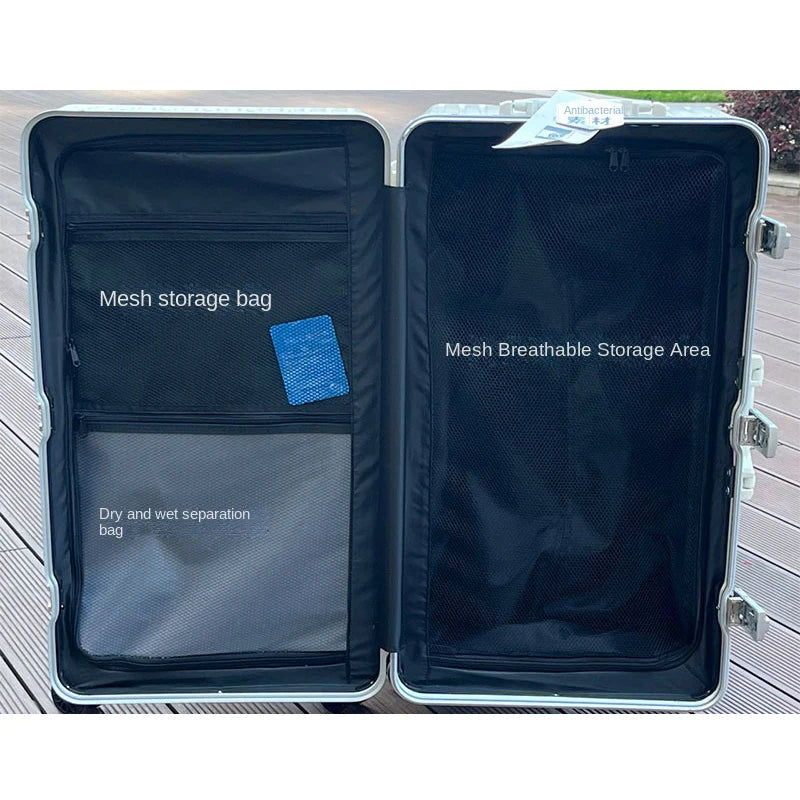 New Suitcase Aluminum Frame Rolling Luggage with Cup Holder Cabin Carrier PC Material Suitcase on Wheels Large Capacity