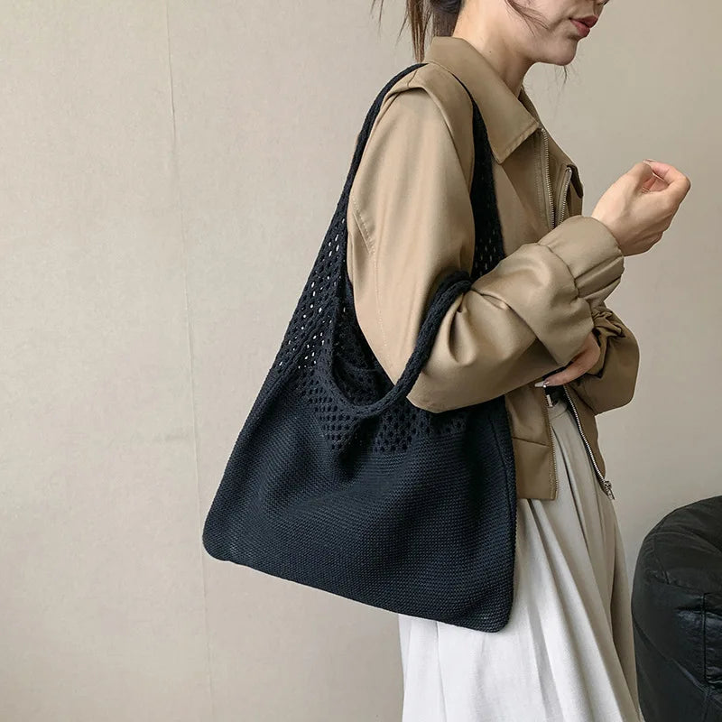 Large Capacity Shoulder Bags Fashion Women Hollow Woven Crochet Bag Knitting Handbags Eco Female Shopping Tote
