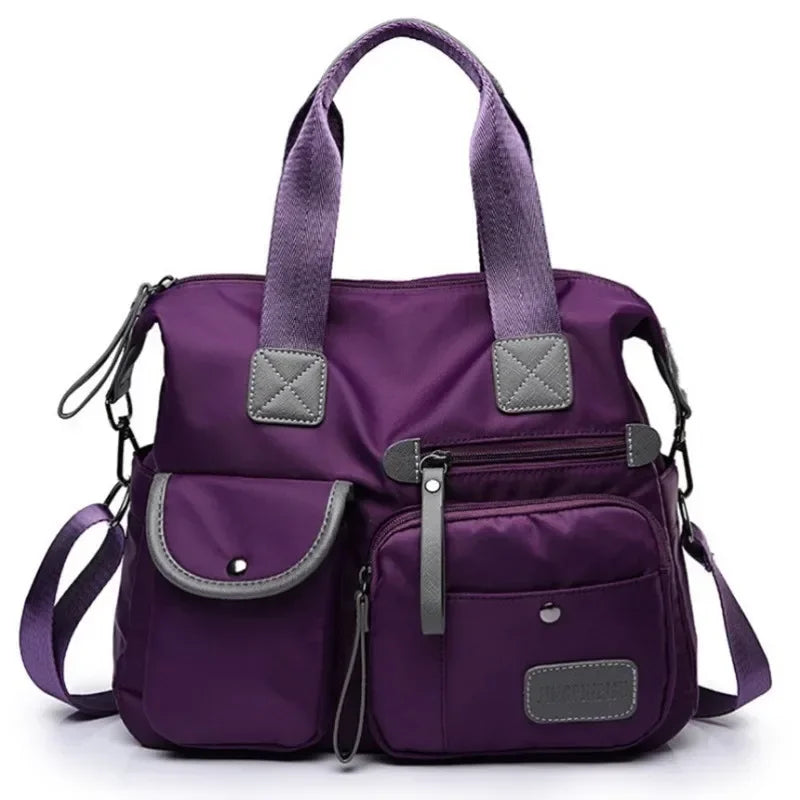 Women Tote Bag With Multi Pockets, Large Capacity Shoulder Bag, Lightweight Nylon Crossbody Bag For Travel