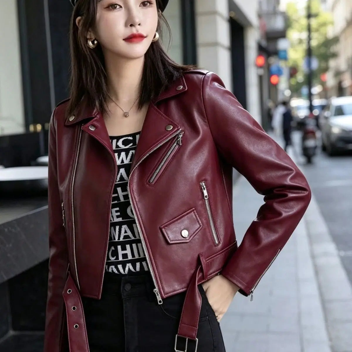 2026 autumn winter new women's PU leather jacket locomotive suit Maillard lapel large size women's leather jacket jacket women