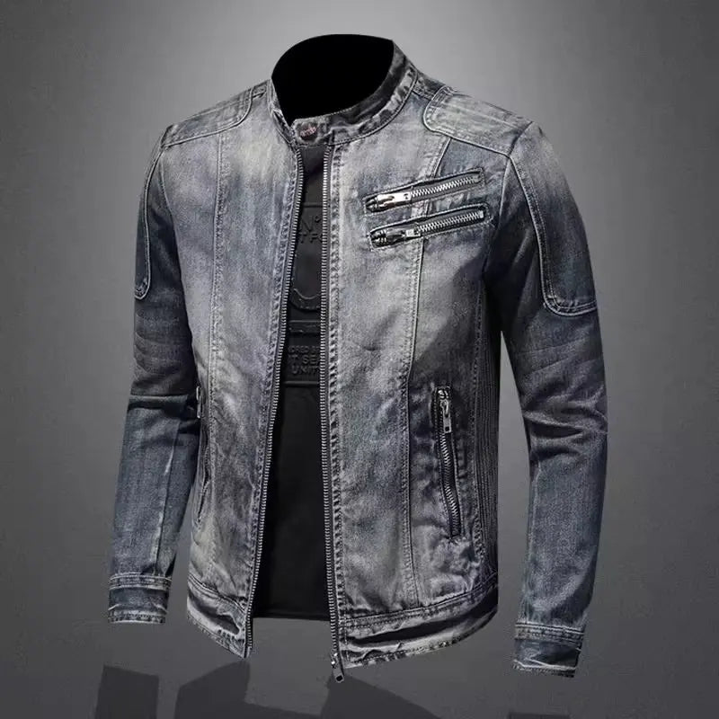 Men's Denim Jacket Vintage Distressed American Style Slim Fit Motorcycle Jacket Workwear Casual Coat Spring Autumn