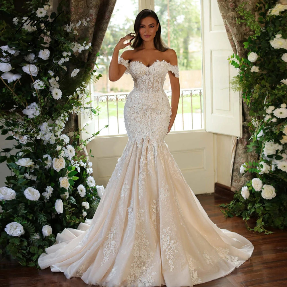 Customized Mermaid Vintage Elegant Wedding Dresses Sweetheart Off The Shoulder Vestido De Novia Embroidery Appliques Bride Dress