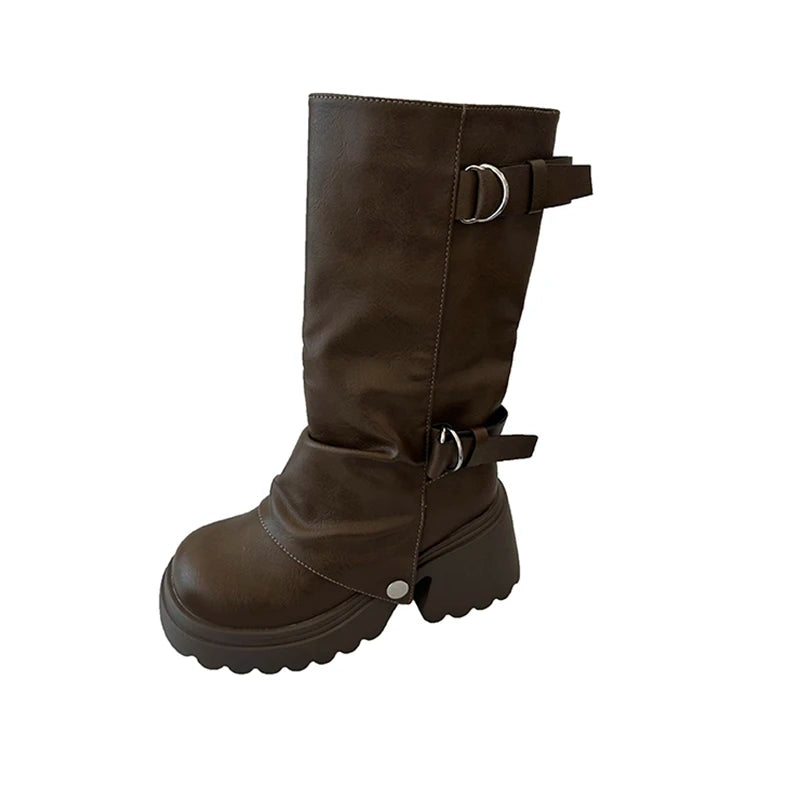 Shang Shi Black Thick High-heeled Thick Soled Boots for Women, 2026 New Winter Versatile Women's Zipper Slimming Pants Leg Boots