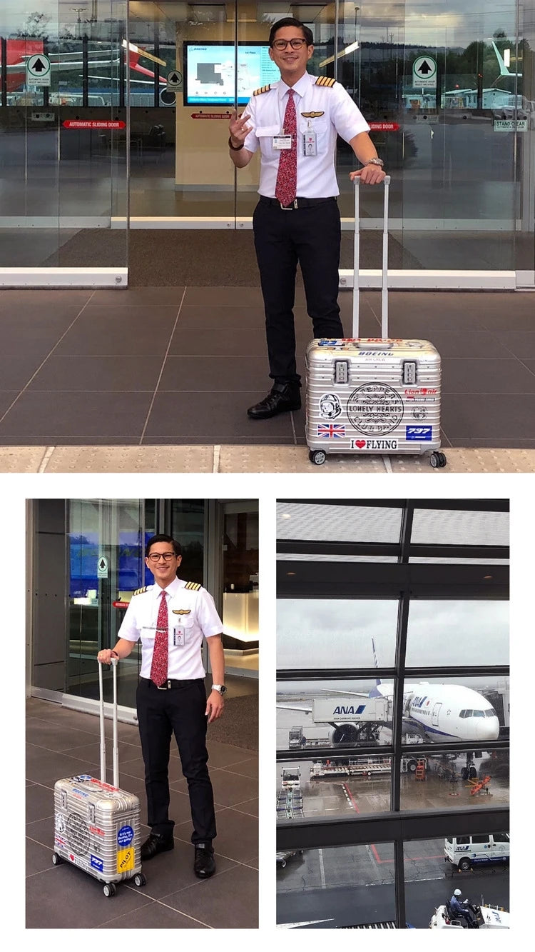 All Aluminium Magnesium Alloy Captain's Luggage Top Flap Camera Case 18/20‘’ Cabin Suitcase 22/24‘’ Trolley Case