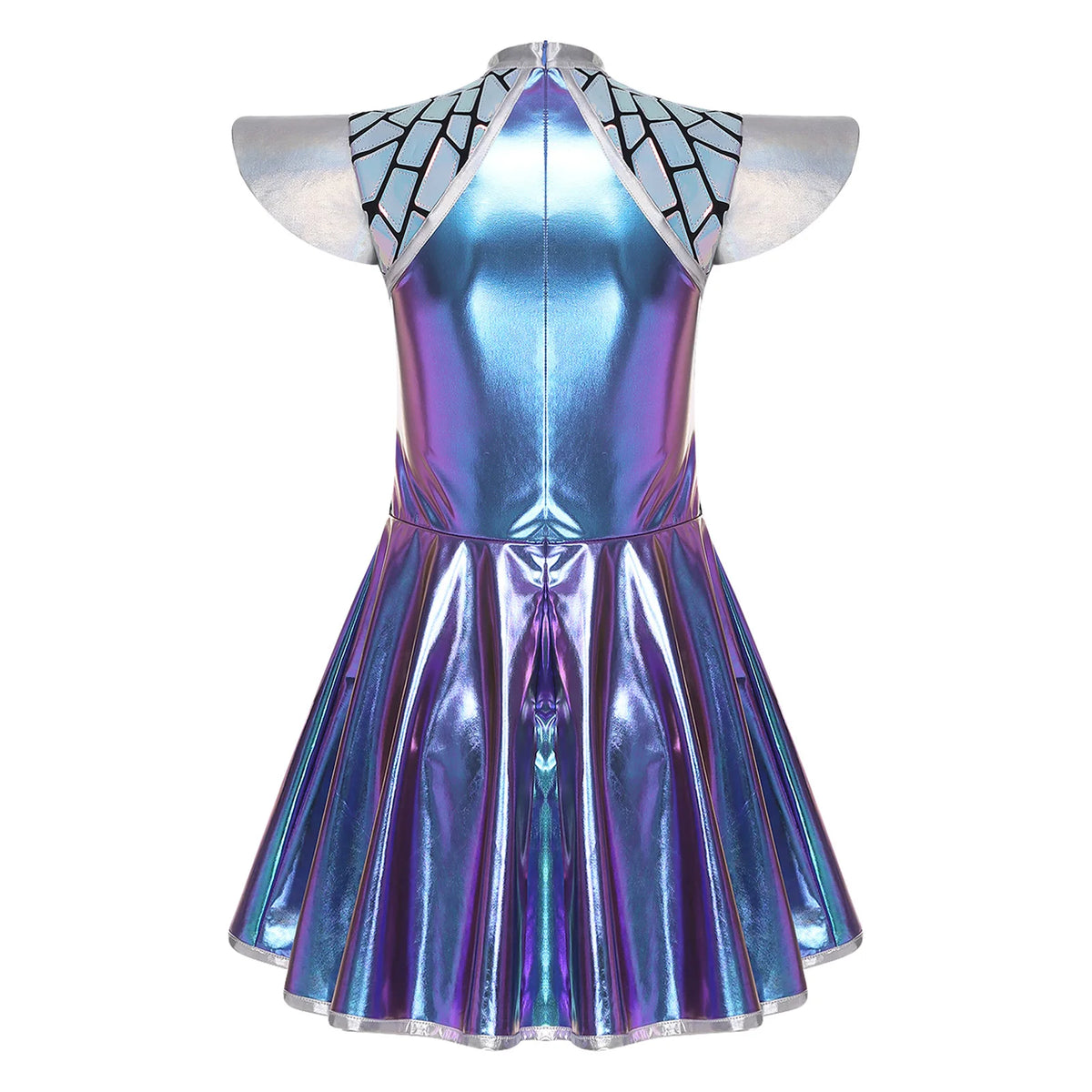 Womens Astronaut Alien Outer Space Alien Robot Cosplay Dress Halloween Cutie Costume Sequin Metallic Shiny A-line Mini Dresses
