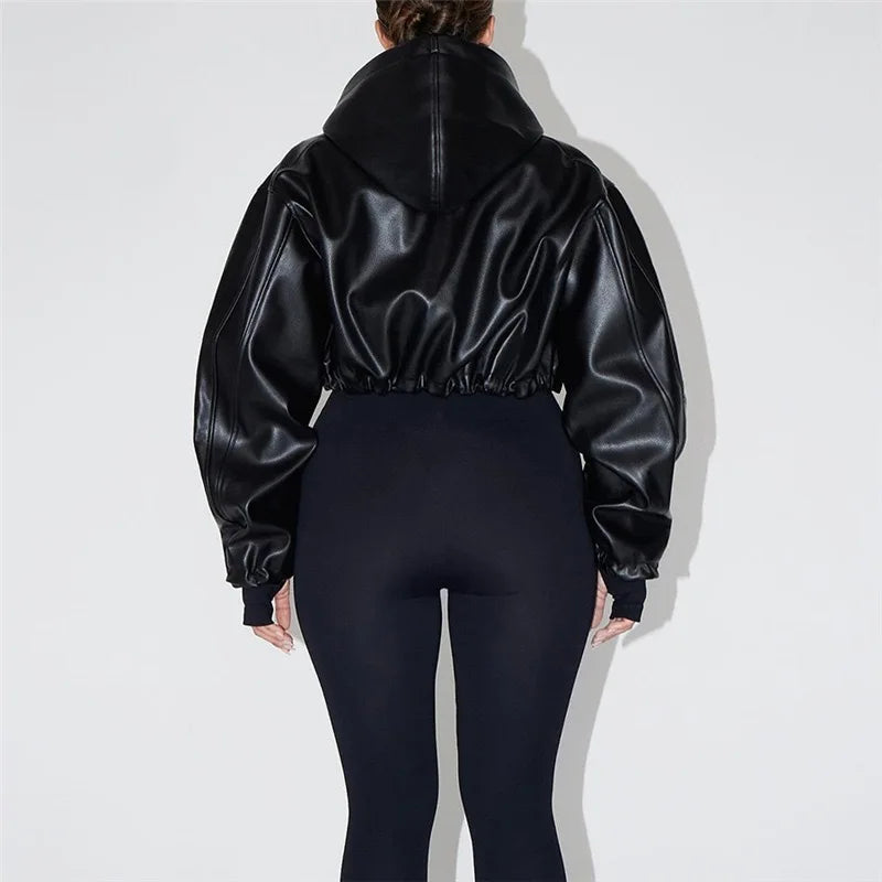 Short Coat Women Leather Jackets Zipper Full Sleeve Solid Streetwear Jacket Turn Down Collar Spliced Casual Coats Autumn 2026