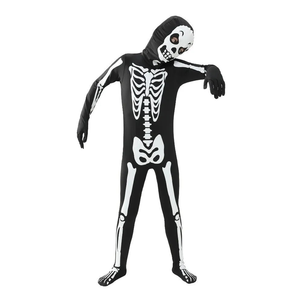 Glow-in-dark Skeleton Skull Costume Luminous Printed Skeleton Ghost Jumpsuit Full Body One-piece Suit Halloween Cosplay Outfits